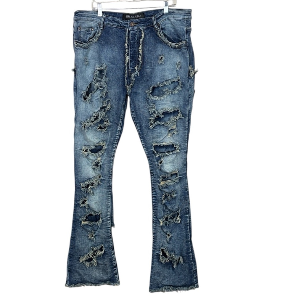Valabasas Demin Jeans Sz 40 Blue Ripped Distressed Cotton Blend Stretch Jeans